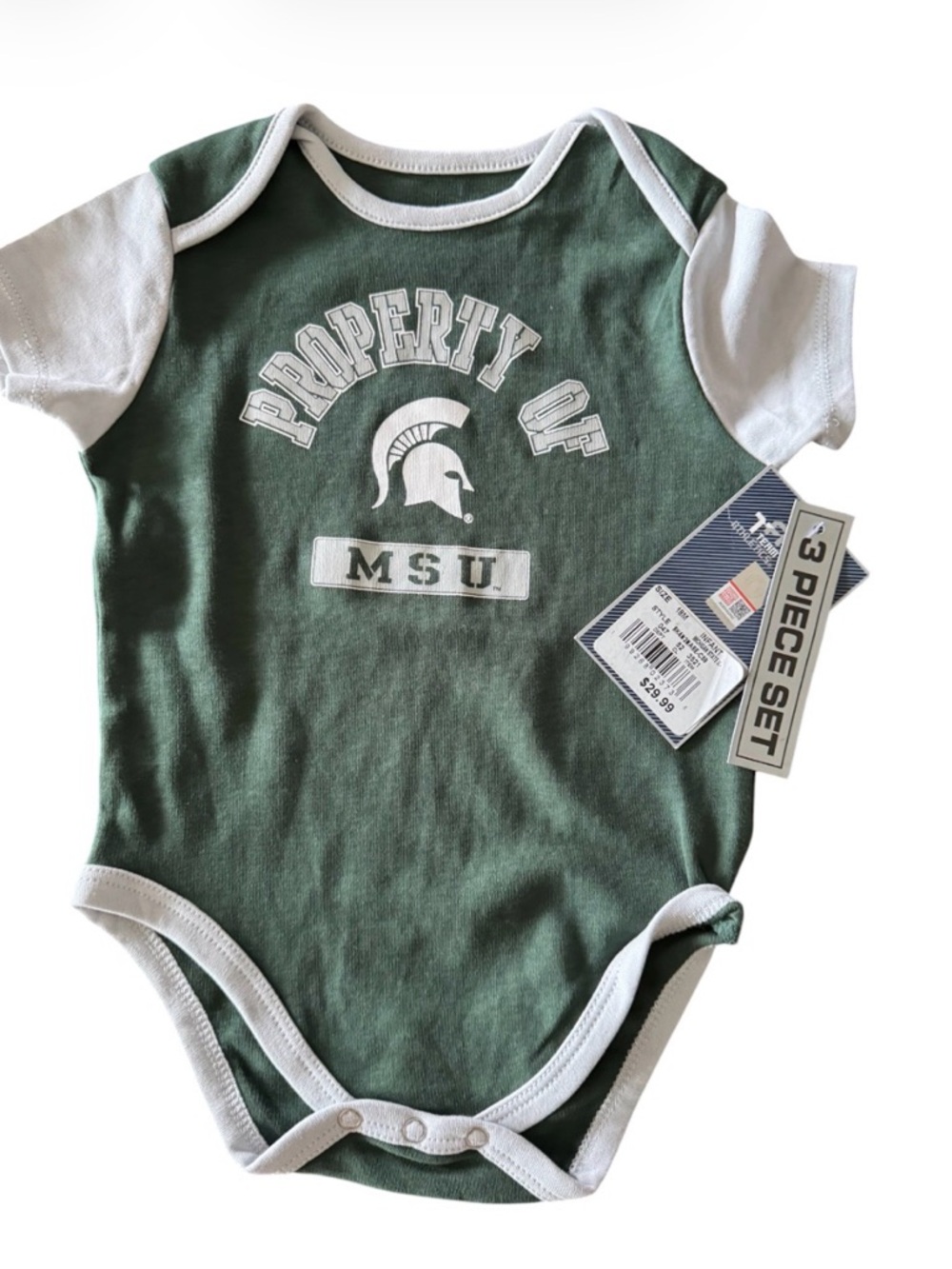 MSU Green & White Infant Bodysuit - Property of MSU 18 months